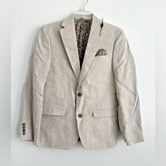 Bar lll Slim Fit Linen Suit Jacket Size 36S  -Tan- - Picture 2 of 7
